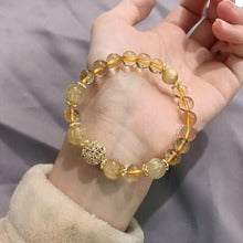 Natural Citrine Bracelet Women's Bracelet Rutile Gold Rutilated Quartz Bracelet Brazil Scattered Beads Money Drawing and Luck Changing Gifts for Girlfriend