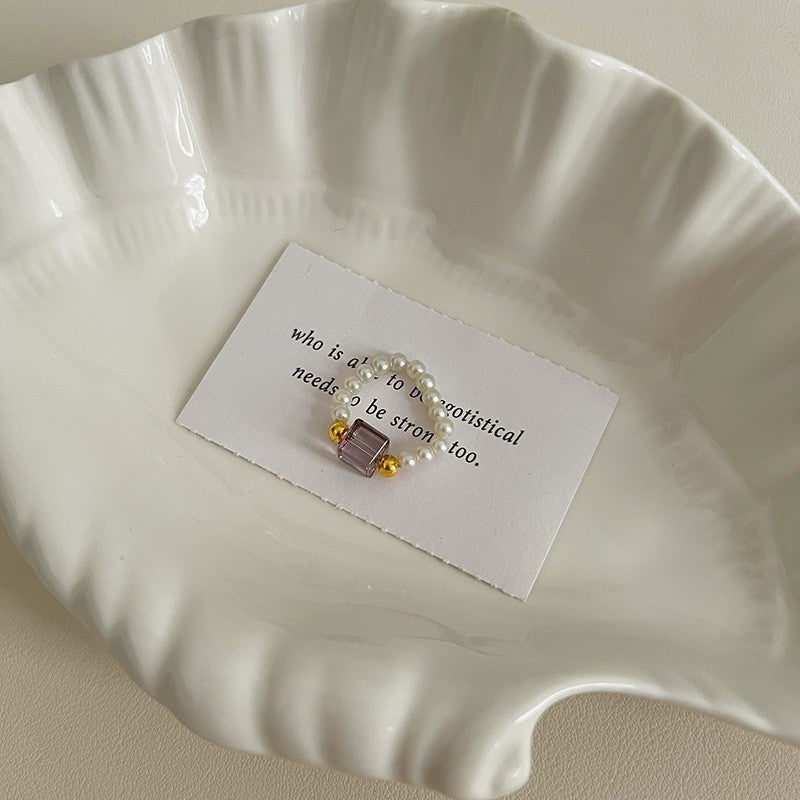 Color Crystal Beaded Ring Niche Design High-grade Finger Ring Light Luxury Elegant All-match Ring Accessories