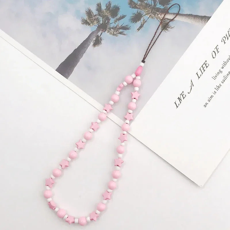 Fashion Charm Pearl Clay Beaded Mobile Phone Chain Acrylic Cartoon Phone Jewelry Women Girls Anti Lost Telephone Lanyard Hanging