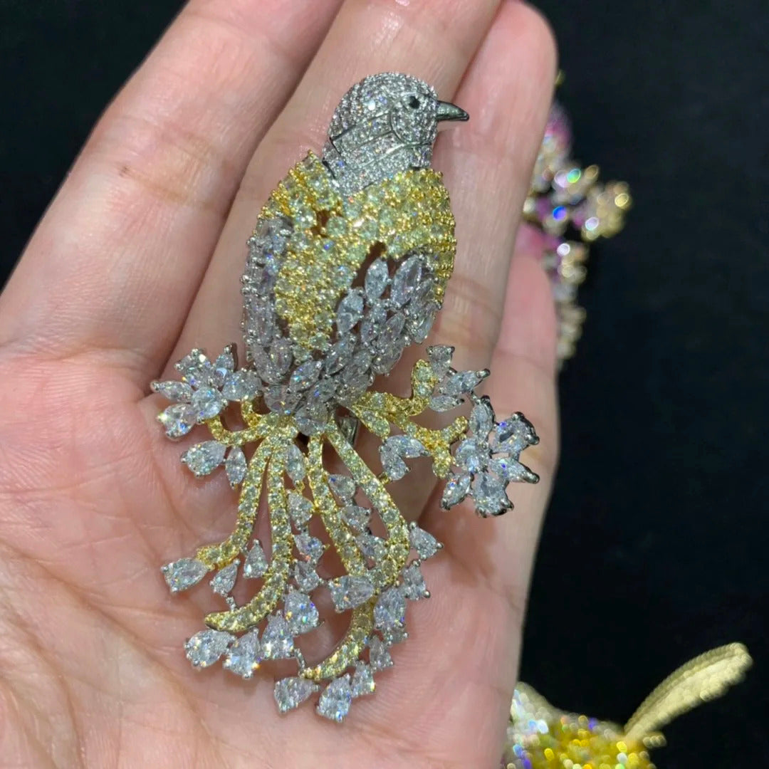 copper with cubic zircon birds brooch pin pink yellow multi color single double birds fashion women & men jewelry free shipping