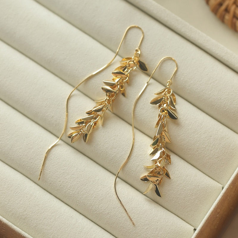 Unique Design Gold Wheat Ear Long Tassel Earrings Ear Thread Light Luxury Elegant Fashion Minimalist Style Earrings