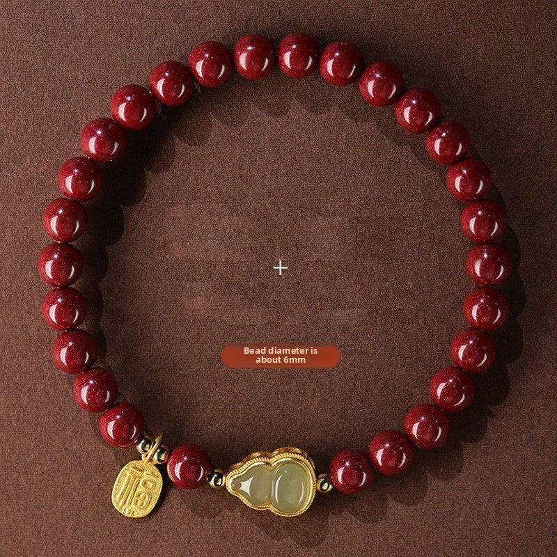 Purple Gold Sand Cinnabar Jade Gourd Bracelet for Men and Women Cinnabar Fortune Pendant Bracelet