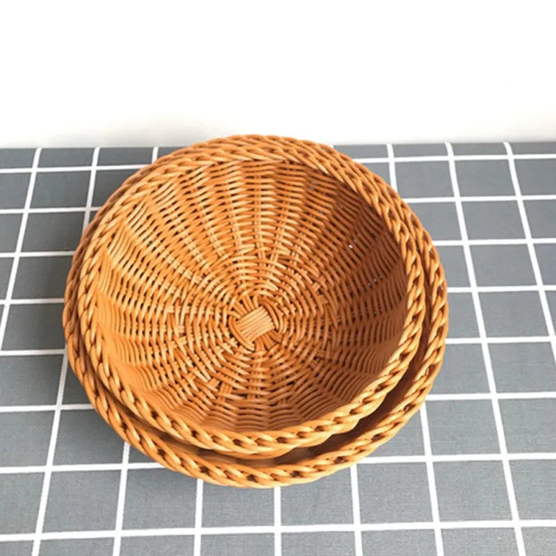 Round Natural Fruit Baskets Food Storage Bowl Decorative Rattan Wicker Serving Basket For Dessert Snacks Bread Baskets 22/25cm