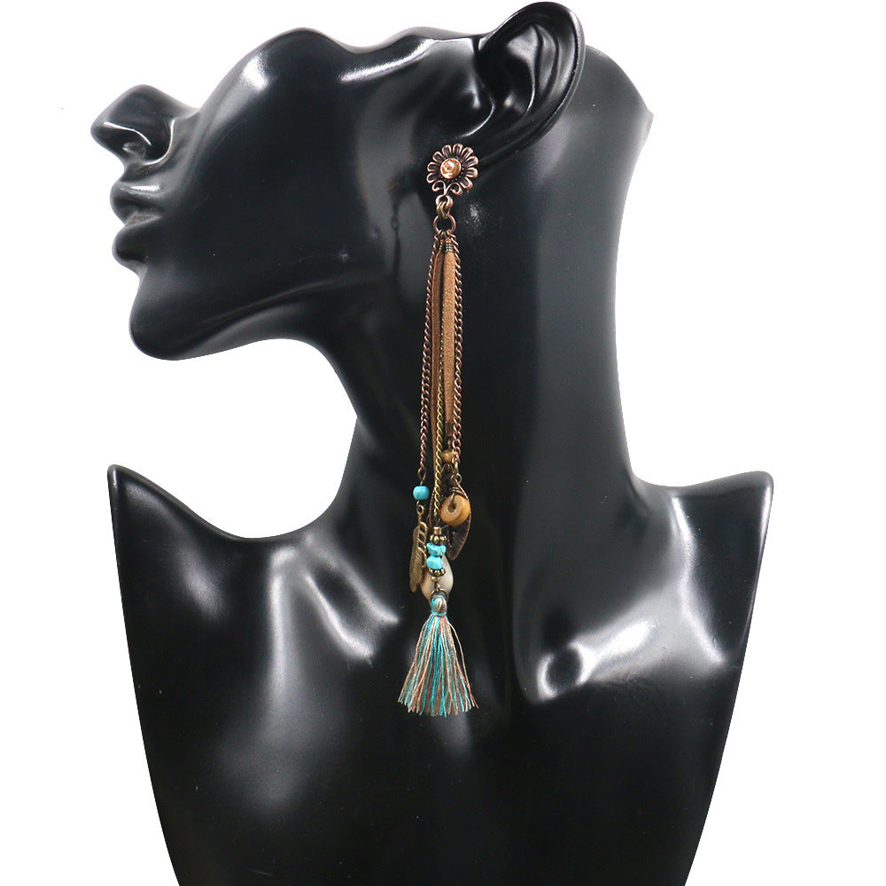 Earrings Bohemian Hair Long Tassel Shell Horn Sunflower Earrings