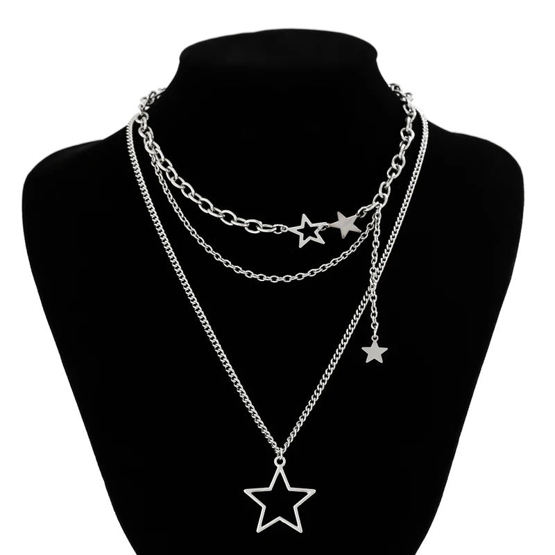 Salircon Trendy Y2K Star Pendant Necklace Simple Multi layered Metal Chain Necklace Women's Charm Statement Jewelry Gifts