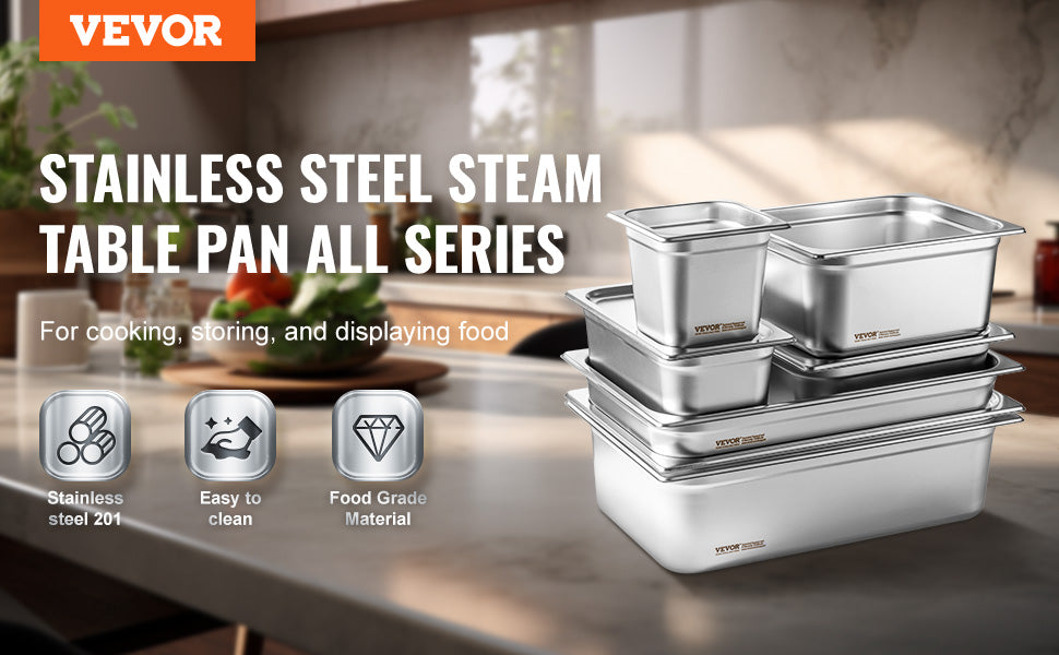 VEVOR 6 Pack Buffet Chafing Dishes 3.8L Gastronorm Pans Steam Table Pans Tray Stainless Steel Food Container for Party BBQ