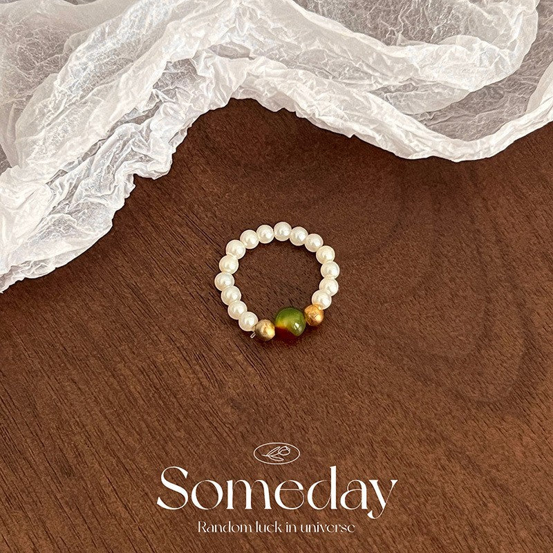 Color Crystal Beaded Ring Niche Design High-grade Finger Ring Light Luxury Elegant All-match Ring Accessories