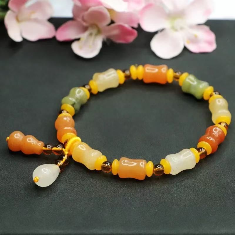 Natural Xinjiang Golden Silk Jade Small Bone Bead Bracelet Handmade Jade Yadan Gobi Colorful Jade Bracelet Ethnic Style Gift
