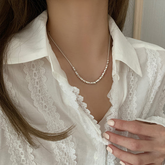 925 Sterling Silver Irregular Polygon Small Stone Necklace for Women Ins Trendy Elegant Minimalist Style Collarbone Chain Choker