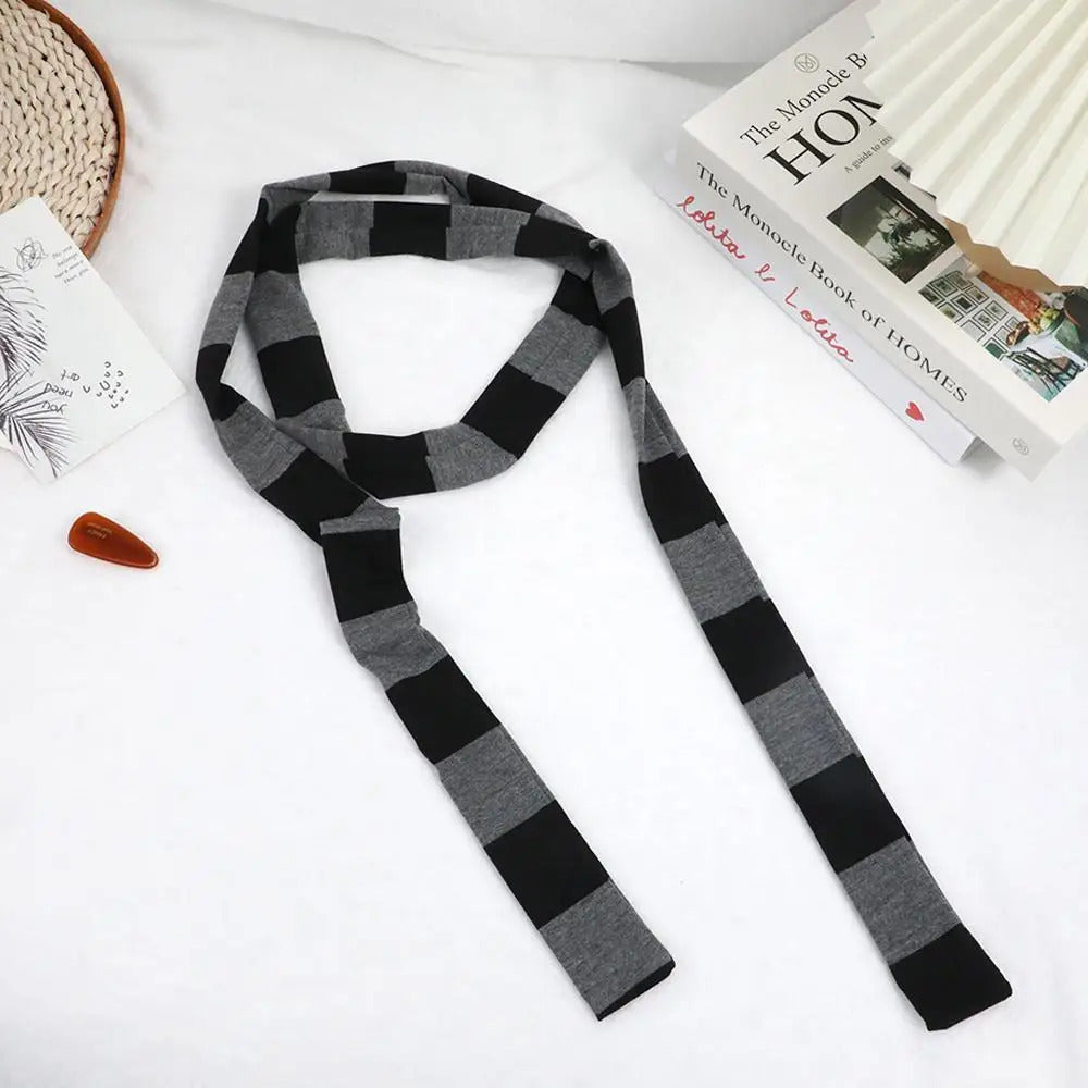 2024 Women Harajuku Cotton Scarves Y2k Black Grey Stripe Long Scarves 180cm Thin Long Decorative Neckerchief Fashion Streetwear