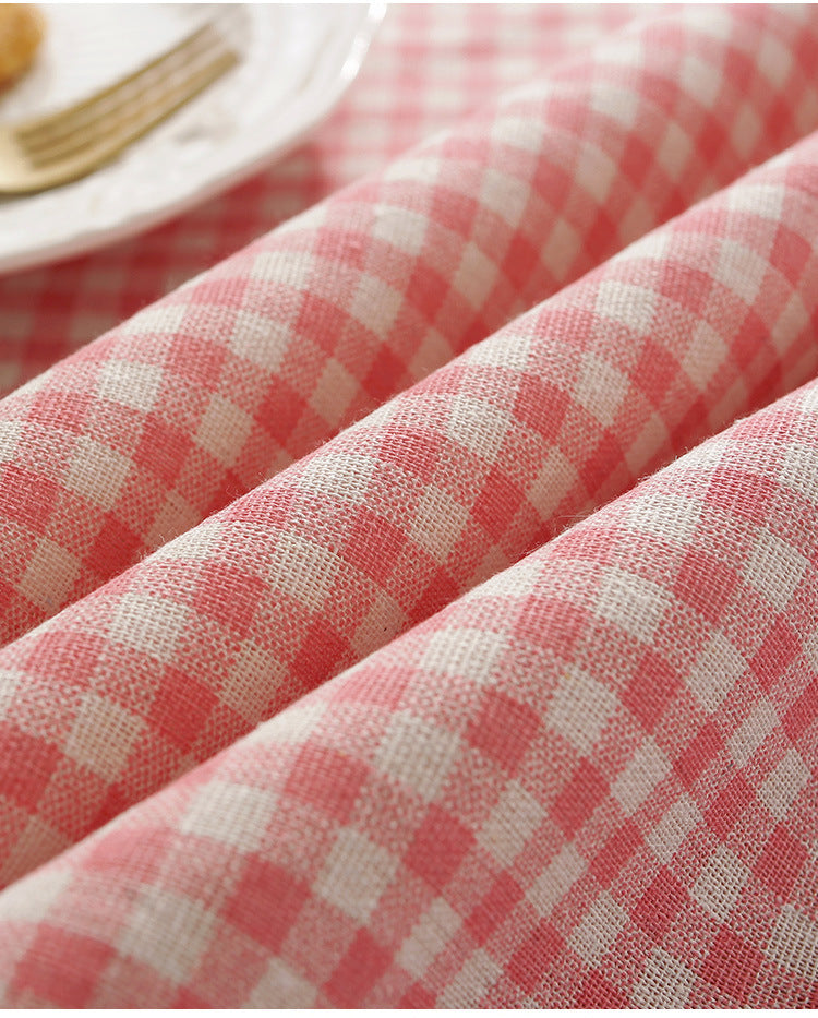 Fresh Cotton and Linen Plaid Tablecloth Coffee Table Dining Table Kindergarten Student Lace Cloth Art Square Picnic Tablecloth