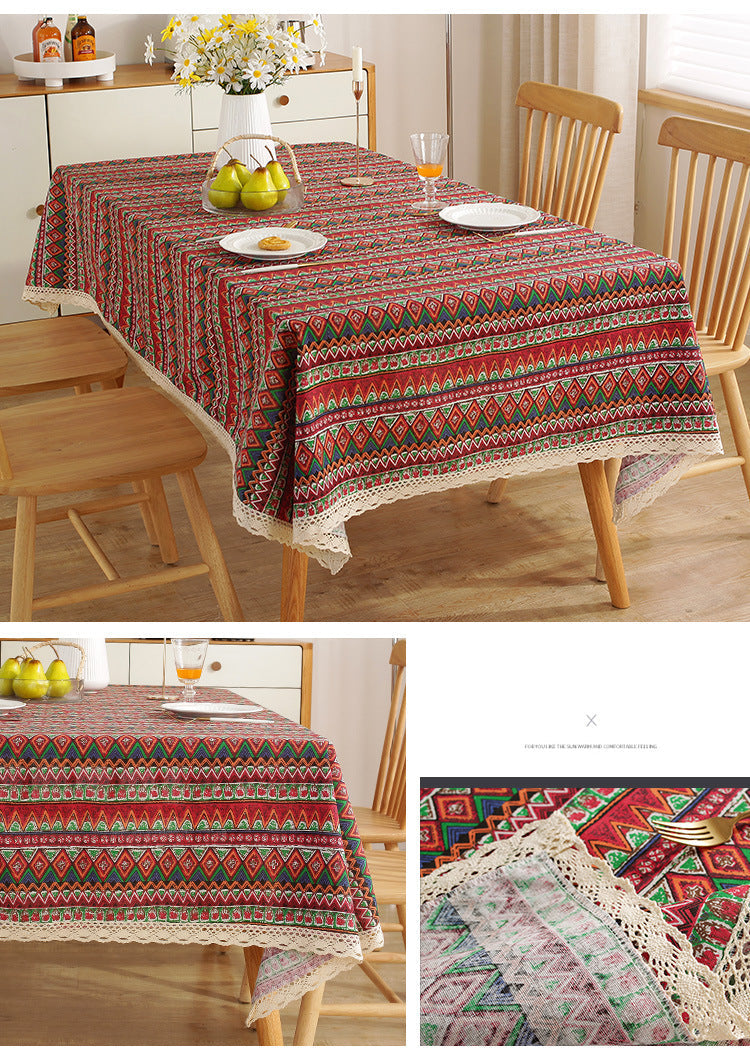Fresh Cotton and Linen Plaid Tablecloth Coffee Table Dining Table Kindergarten Student Lace Cloth Art Square Picnic Tablecloth