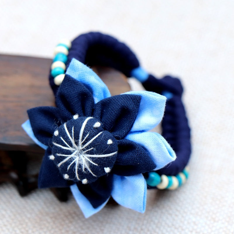 Blue Tie Dye Cloth Bracelet Dali Lijiang Hot Sale Hand-stitched Flower Fabric Bracelet Bracelet