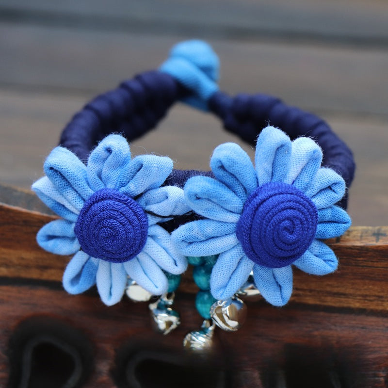 Blue Tie Dye Cloth Bracelet Dali Lijiang Hot Sale Hand-stitched Flower Fabric Bracelet Bracelet