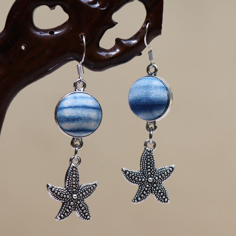 Ethnic style blue tie-dye earrings hand-woven tie-dye earrings travel companion gift