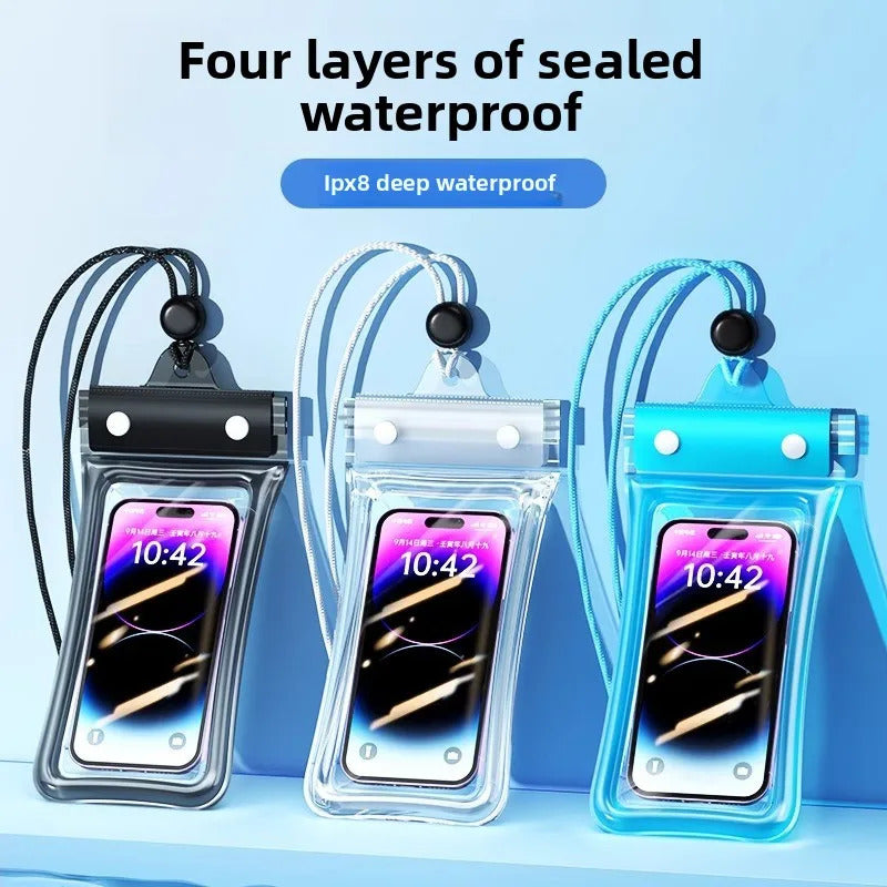 IPX8 30M 3 Fold Touchable Airbag Anti Sinking Waterproof Phone Bag Pouch for Apple IPhone Xiaomi Samsung Swimming Lanyard