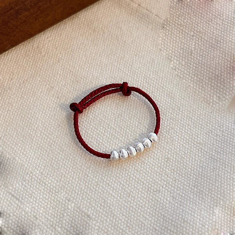 Zodiac Year Red String Fortune Bead Ring for Women, Fresh Style Pull-out Index Finger Ring, Niche Versatile Hand Jewelry New Arrival