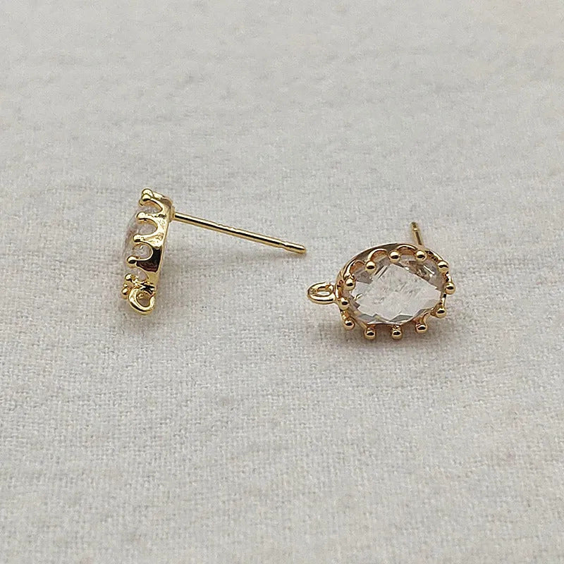 New Arrival! 12x8mm 50pcs Real Gold Plating Crystal Oval Earring Stud Connector For Handmade Earring DIY Parts Jewelry Findings
