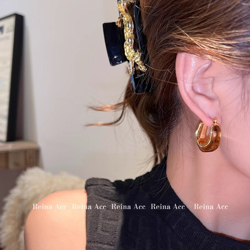 Maillard Earrings Earrings Brown Niche Design High-grade Ring Earrings Light Luxury Summer