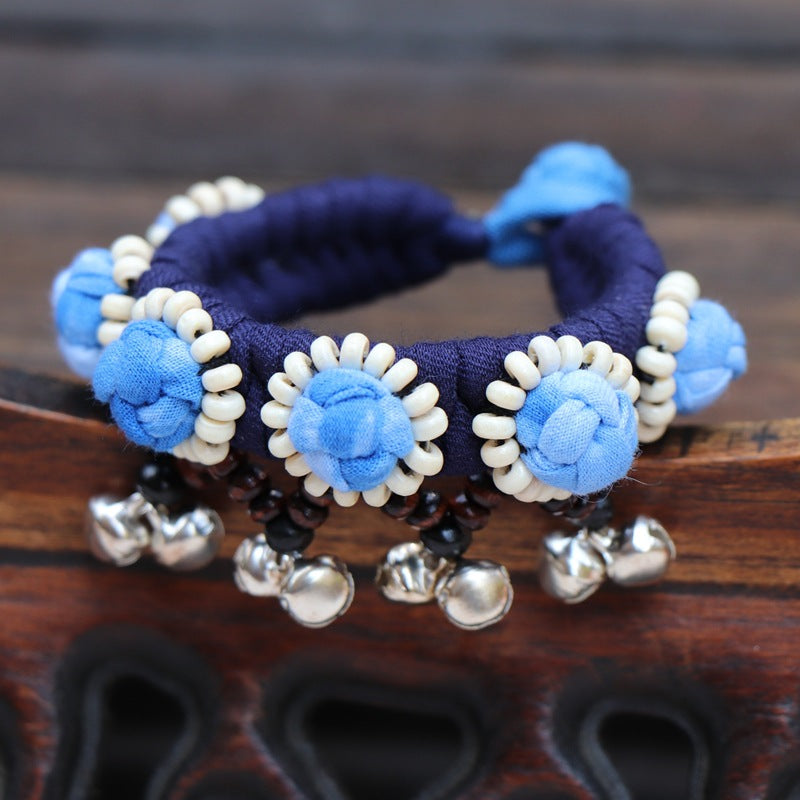 Blue Tie Dye Cloth Bracelet Dali Lijiang Hot Sale Hand-stitched Flower Fabric Bracelet Bracelet