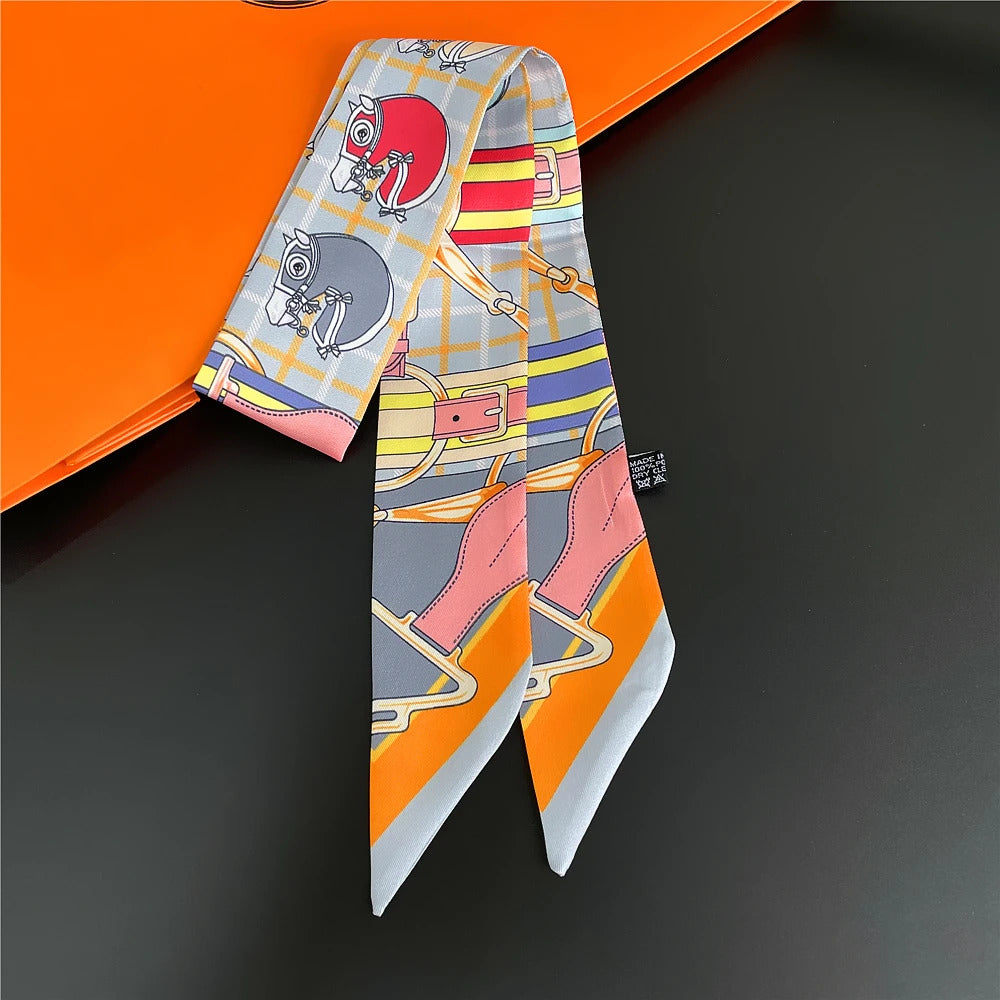 Fashion Women Hair Scarf 2024 New Brand Design Luxury Silk Scarf Fashion Print Headband Skinny Bag Scarves Neckerchief