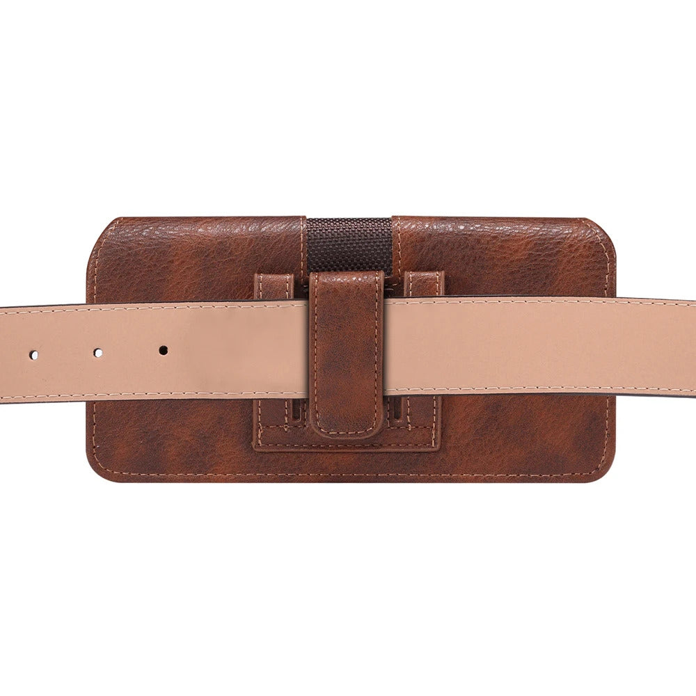 Universal Leather Mobile Phone Waist Bag For iPhone 15 14 13 12 Pro Max Samsung Huawei Xiaomi Men Belt Clip Cover With Card Slot