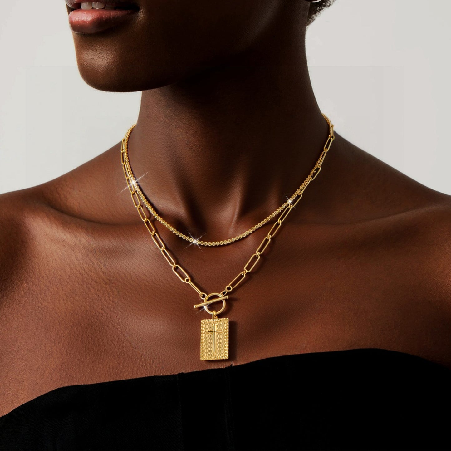 Amazon TK Hot-Selling OT Buckle Square Cross Necklace for Women Copper Plated 14K Gold Paperclip Necklace Yiwu In Stock