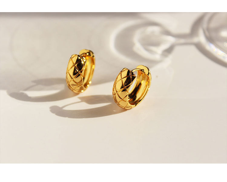 Jewelry Copper Gold-Plated Earrings Diamond Pattern Chanel Style Gold Earrings Round Versatile Ear Clips