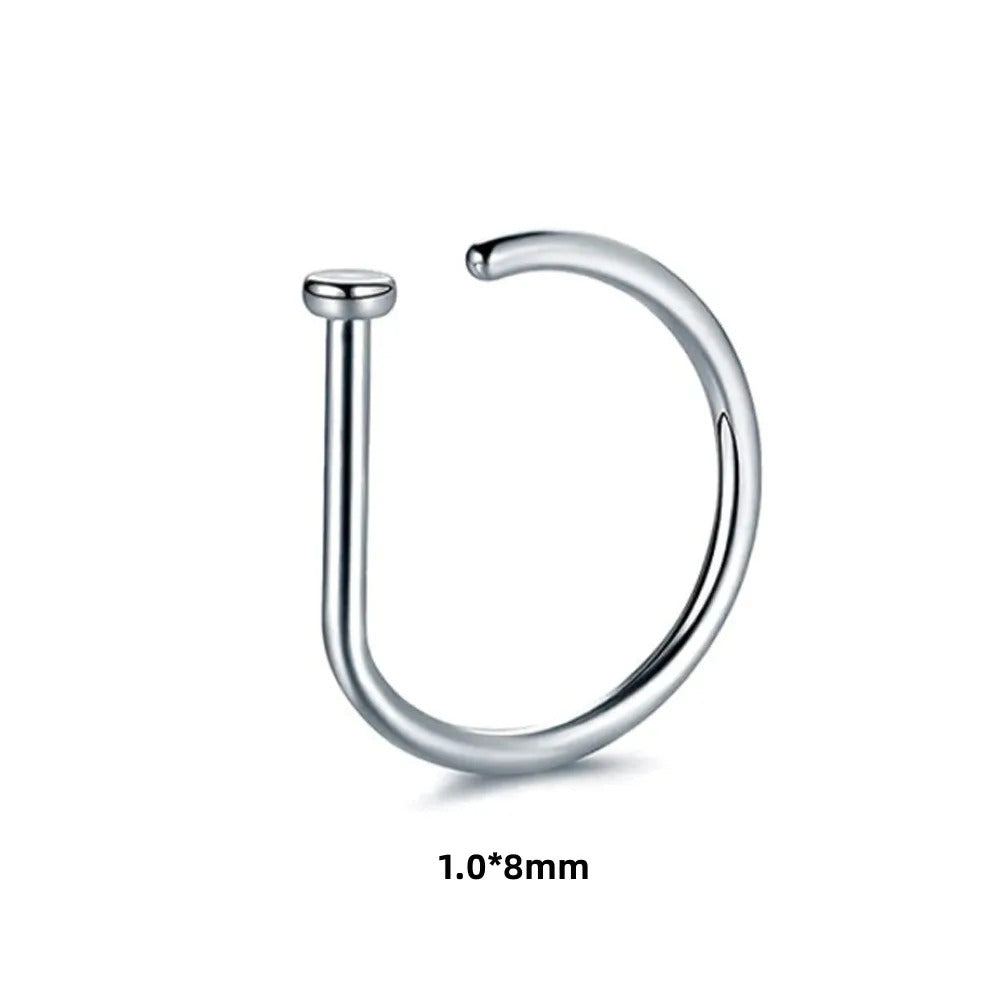 New Curved Barbells Fake Nose Piercing D Shaped Tragus Helix Stud Earring Hoop Septum Stainless Steel Ring Nostril Body Jewelry
