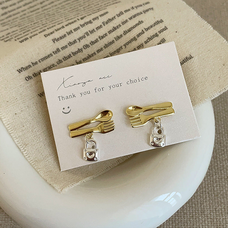 Korean Style Light Luxury Spoon Fork Earrings for Women, Unique Design, Versatile Earrings
