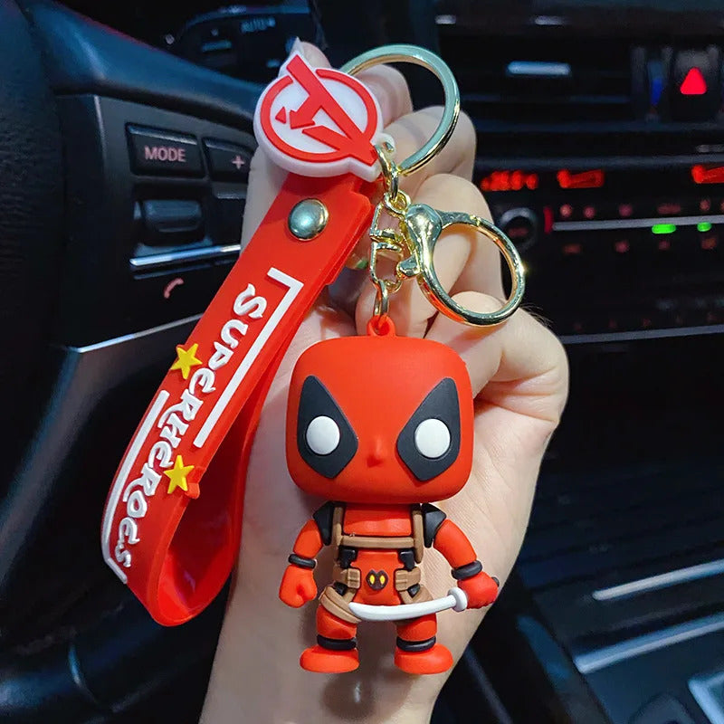 Disney Super Heroes Spider Man Captain America Black Panther Deadpool Car KeyChain Pendant PVC Model Kids Toys Children Gifts