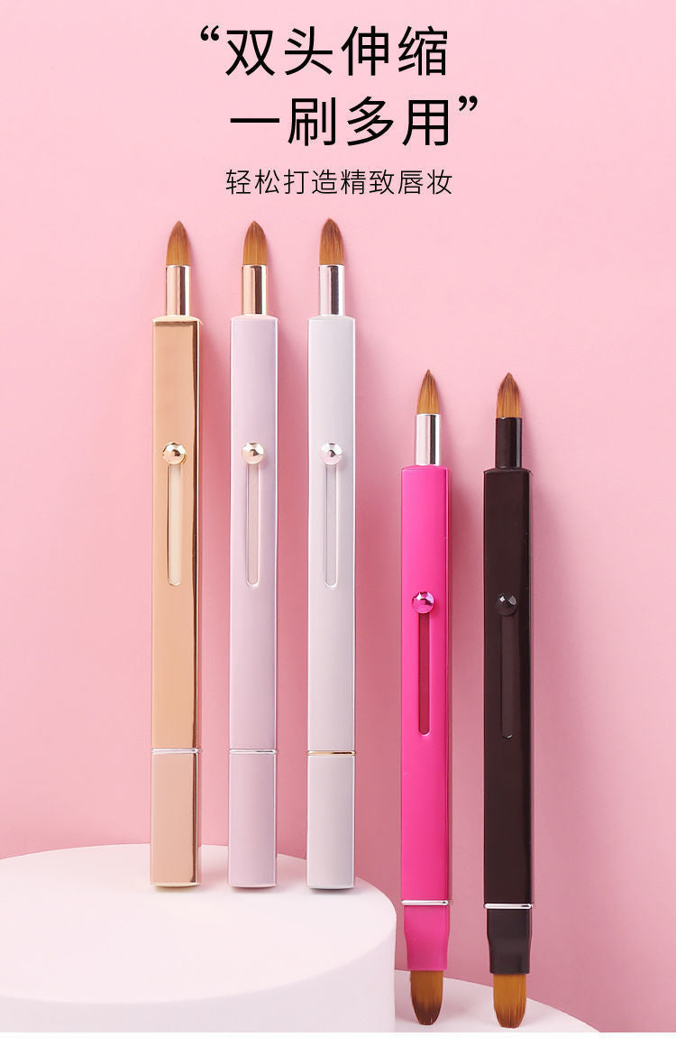 Retractable Double-Headed Lip Brush Portable Lip Brush Beginner Lip Liner Lipstick Special Makeup Tool Multi-Color