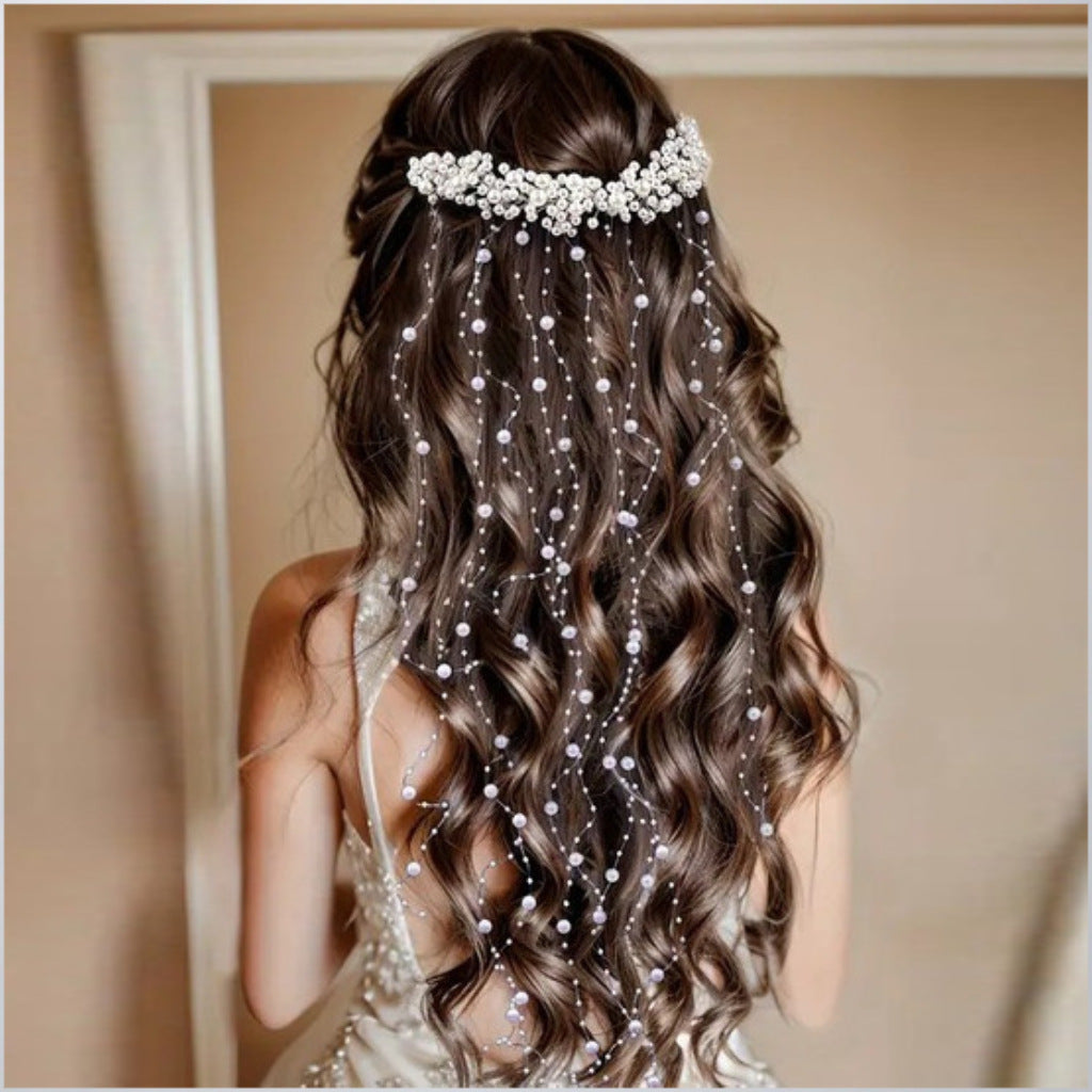 European and American Bride New Hair Accessories Handmade Pearl Headpiece Tassel Insert Comb Wave Hairband Flower Wreath Wedding Hair Comb Accessories