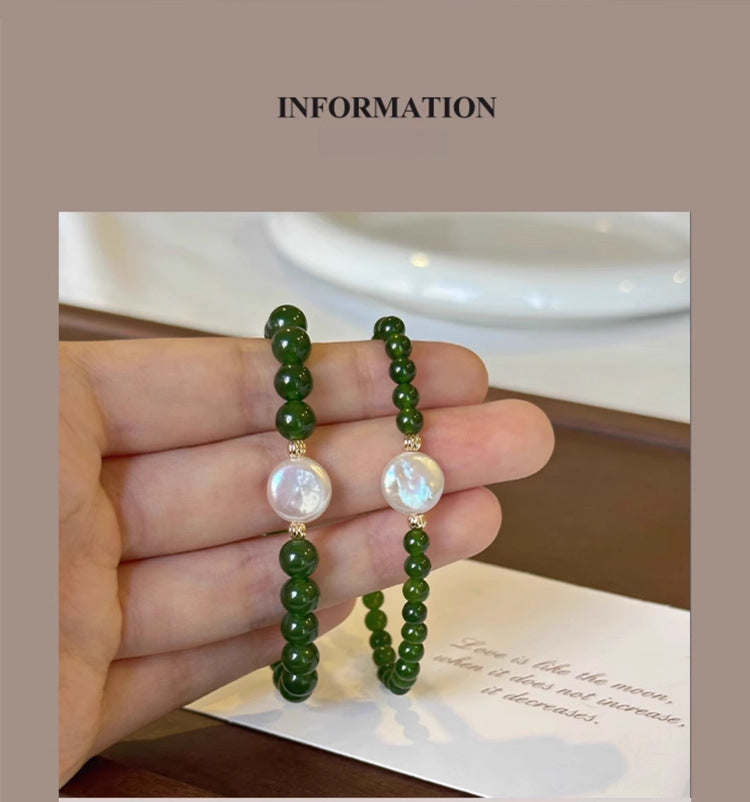 Green Agate Chalcedony Natural Pearl Bracelet Summer Women's High-end Niche New Chinese Style Bracelet Non-fading Jewelry