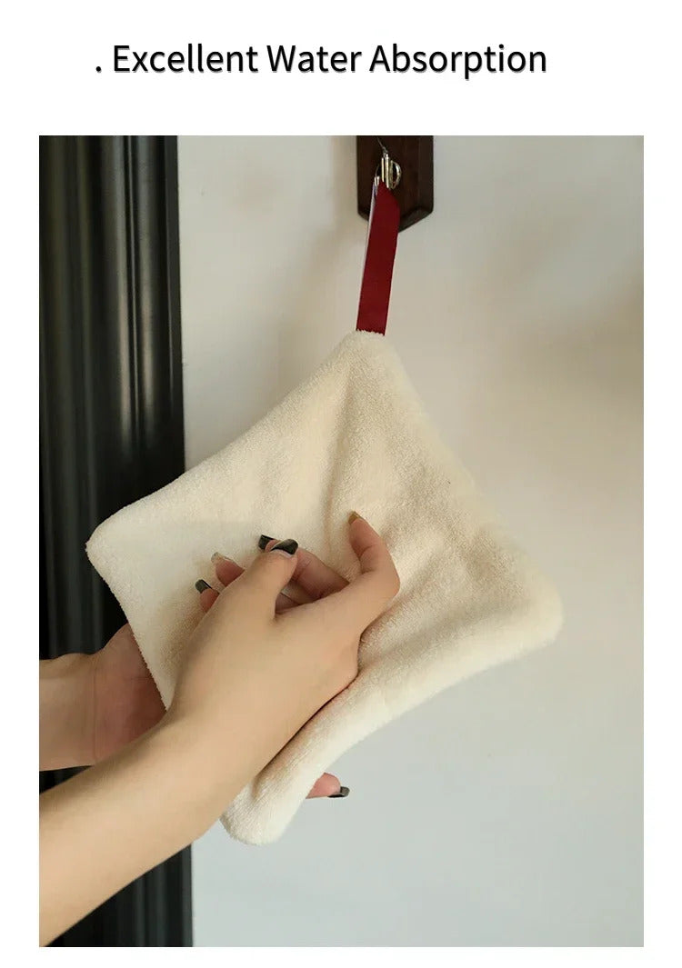 Double-layered Bow Pattern Thick Hand Towel Cleaning Cloths  Absorbent Hanging Towel Home Decoration Kitchen Accessories