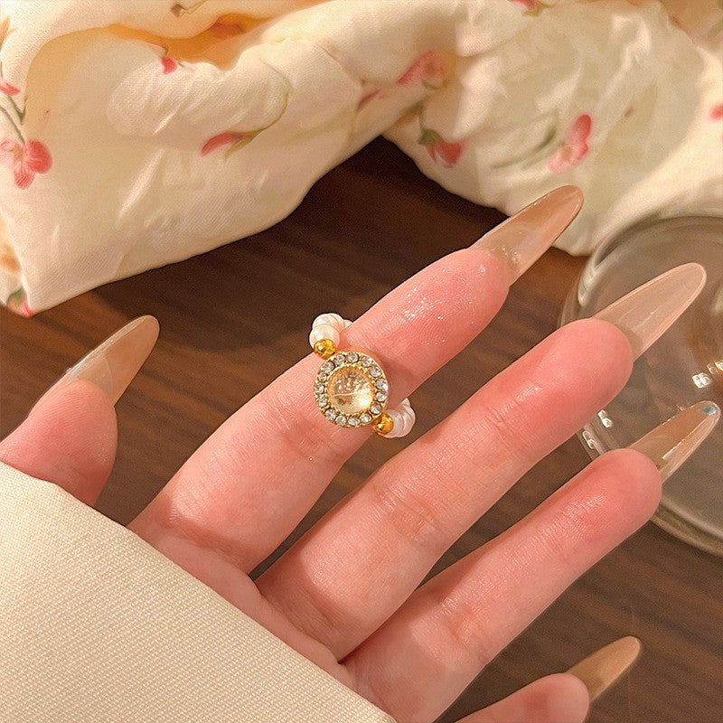 Color Crystal Beaded Ring Niche Design High-grade Finger Ring Light Luxury Elegant All-match Ring Accessories
