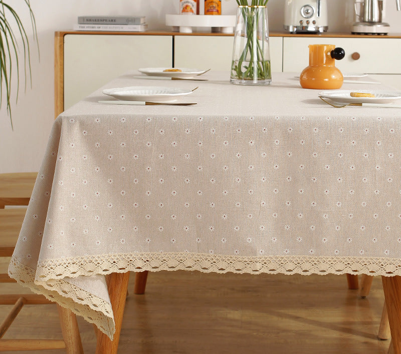 Fresh Cotton and Linen Plaid Tablecloth Coffee Table Dining Table Kindergarten Student Lace Cloth Art Square Picnic Tablecloth