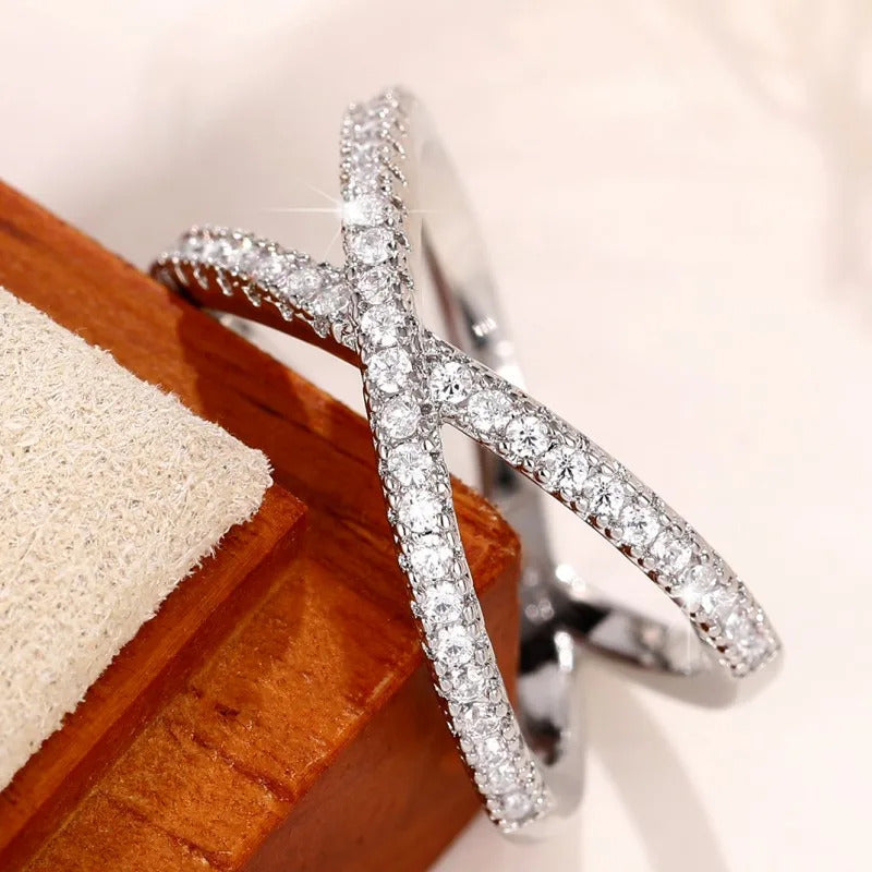 Huitan Fashion Cross Finger Rings for Women 3 Metal Colors Paved Dazzling Cubic Zirconia Simple Stylish Female Rings Hot Jewelry