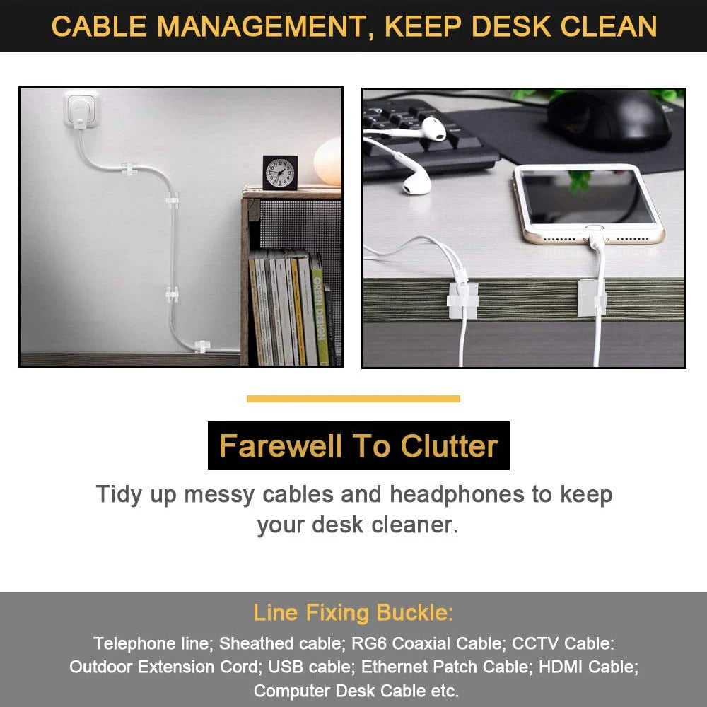 20PCS Cable Clips Flexible Cable Organizer Management USB Wire Winder Protector Cable Holder for PC Mouse Headphone Earphone