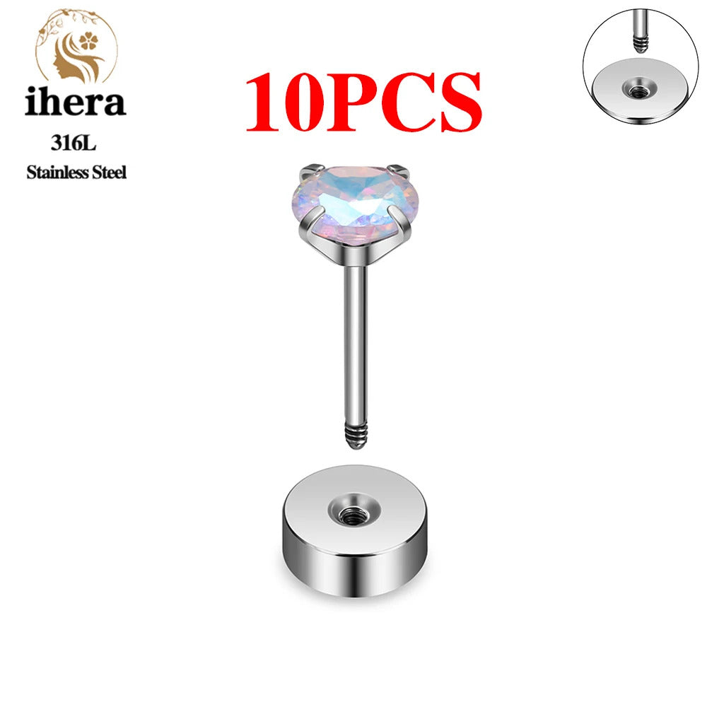 2/10PCS Stainless Steel 4 Prong Ear Studs Earrings Round Crystal Zircon Women Men Tragus Cartilage Piercing Fashion Jewelry