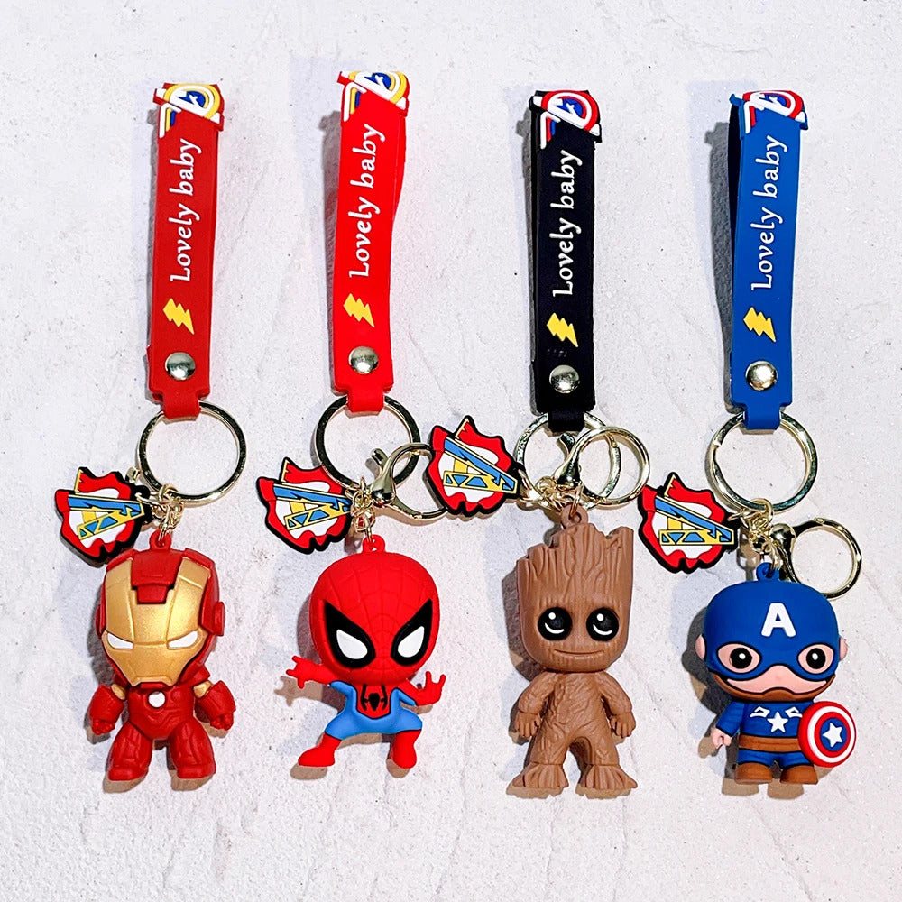 The Avengers Keychain Disney Anime Cute Iron Man Hulk Captain America Silicone Figure Keyring Schoolbag Pendent Toy Kid's Gifts