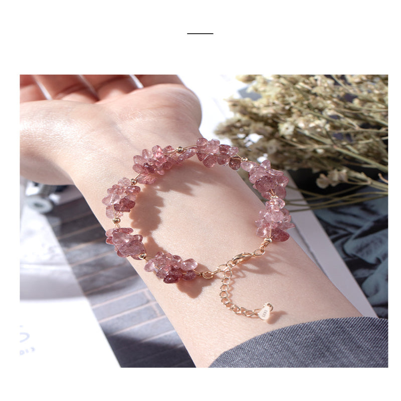 Bracelet Female Star Moon INS Niche Design Jewelry Strawberry Quartz Student Gift Minimalist Style Elegant Bestie Style Forest Series