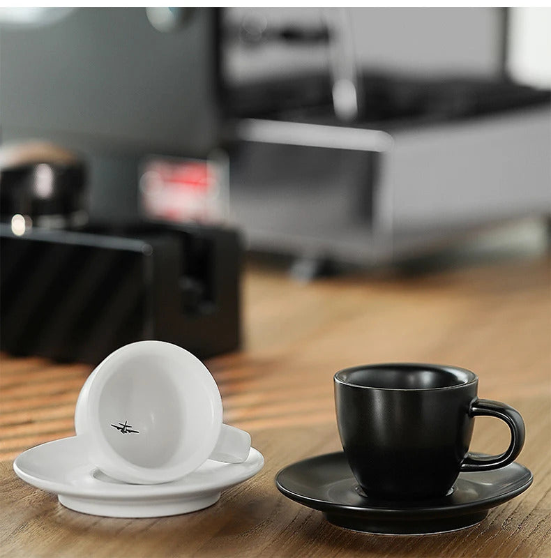 MHW-3BOMBER Espresso Cup with Saucer Set Latte Art Mugs Coffee Mug 80ml Ceramic Espresso Shot Cup Barista Accessories