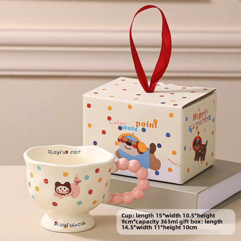Cute Wave Point Ceramic Cup Mug Home Coffee Cup Couple Cartoon Creative Water Cup Ceramic Breakfast Cup