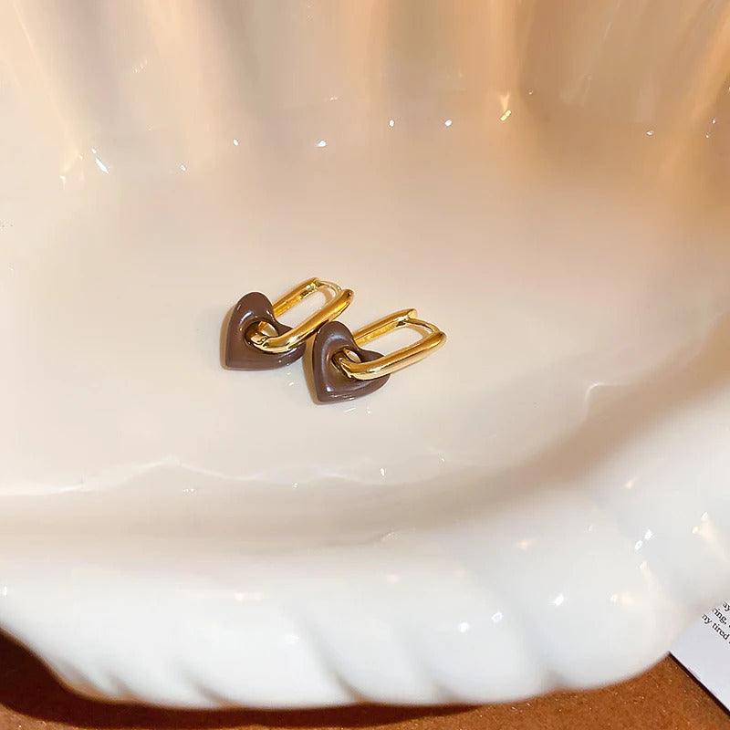 Colorful Heart Ear Buckle 2024 New Korean Fashion Women's Earring Precious Hoop Earrings Gold Plating Jewelries Girl Gifts