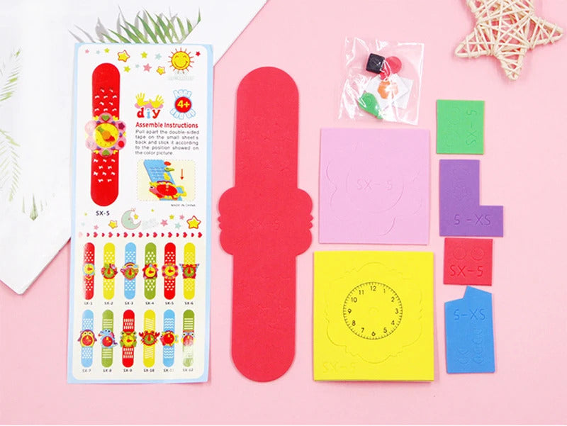 2/4/6PCS 3D EVA Foam Watch Kids DIY Art Craft Toys Cartoon Animal Clock Bracelet Handmade Material Kits For Children Boys Girls