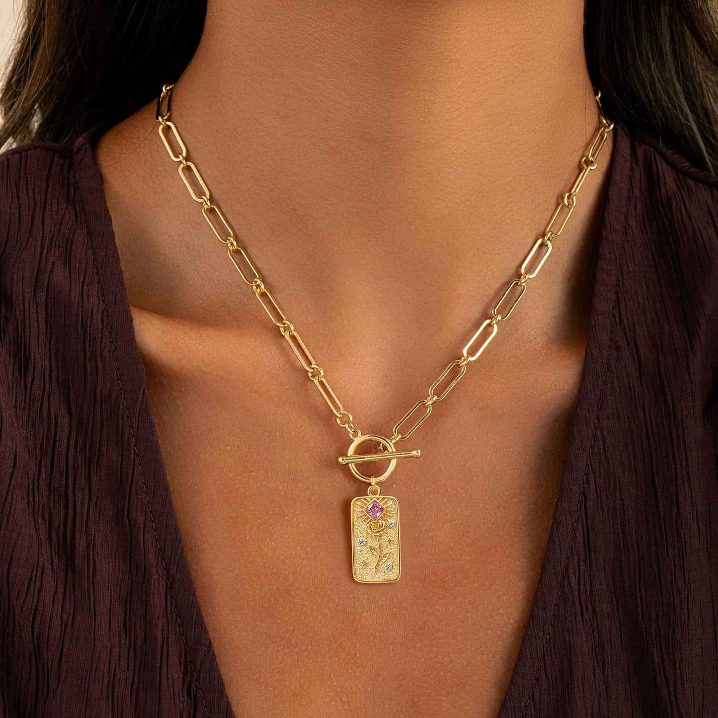 Amazon TK Hot-Selling OT Buckle Square Cross Necklace for Women Copper Plated 14K Gold Paperclip Necklace Yiwu In Stock