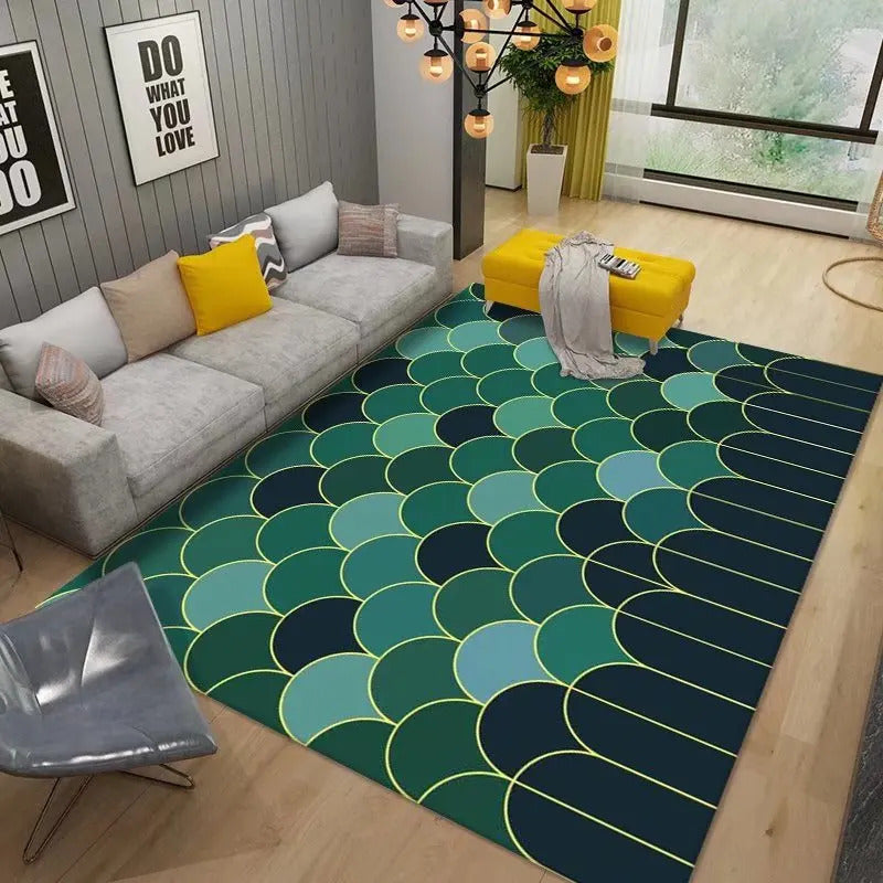 Luxury Modern Geometric Living Room Carpets Home Decoration Golden Green Rugs for Bedroom Washable Fluffy Large Area Mat Bedside
