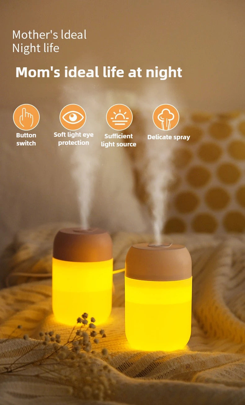 300ml Portable Air Humidifier Aroma Oil Humidificador for Home Car USB Cool Mist Sprayer with Colorful Soft Night Light Purifier