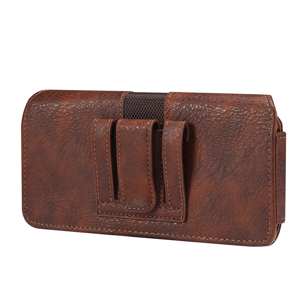 Universal Leather Mobile Phone Waist Bag For iPhone 15 14 13 12 Pro Max Samsung Huawei Xiaomi Men Belt Clip Cover With Card Slot